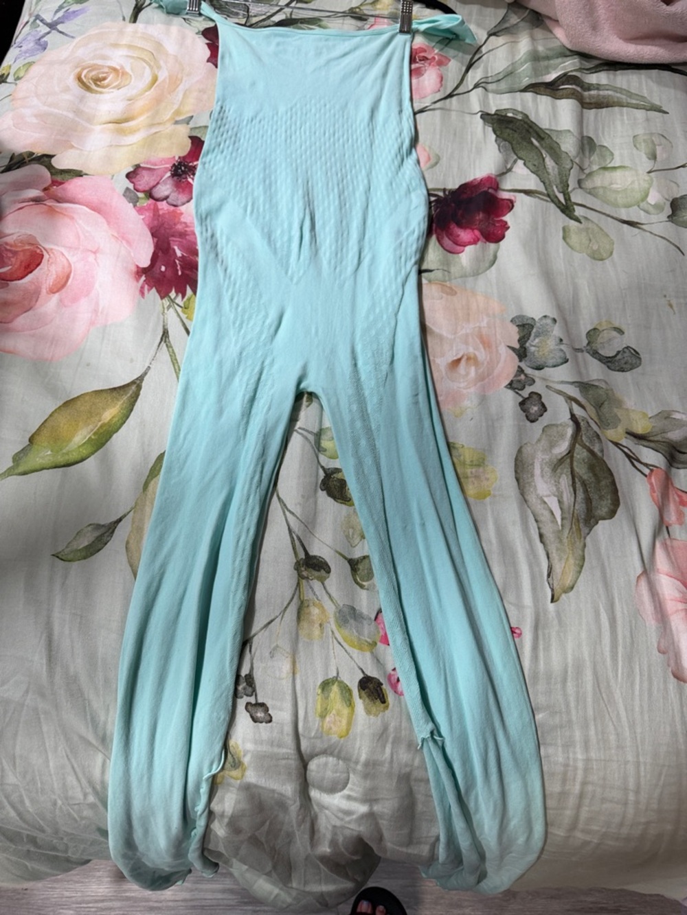 Light Aqua Off-Shoulder Sheer Panel Jumpsuit